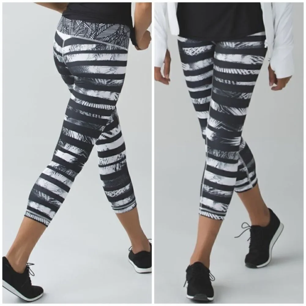 Lululemon Full-On Luon Wunder Under Crop II  Mid Rise Leggings (Shady Palms) - 4